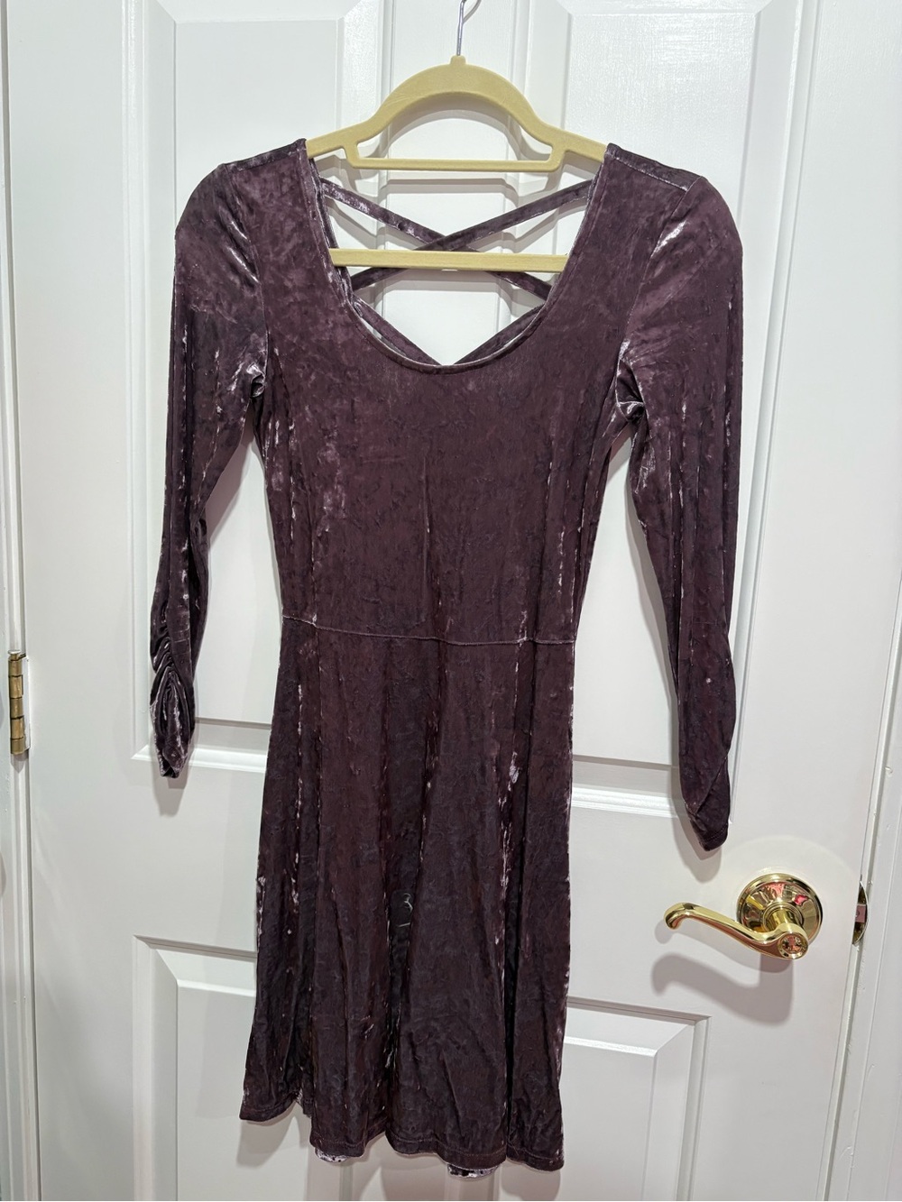 American Eagle Outfitters Crushed Velvet Long-Sleeve Dress - Plum